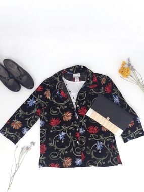 ✨NWT Alfred Dunner Jet Setter Velvet Embroidered Floral 2-in-1 Top Blouse PS✨